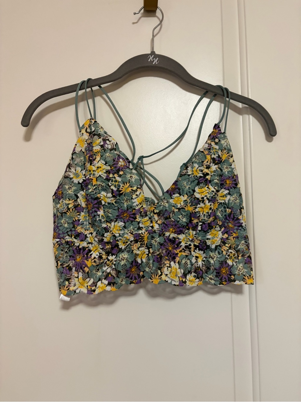 🌼🪻🌻PINK Victoria's Secret Colorful Floral Lace Smocked Bralette🌻🪻🌼